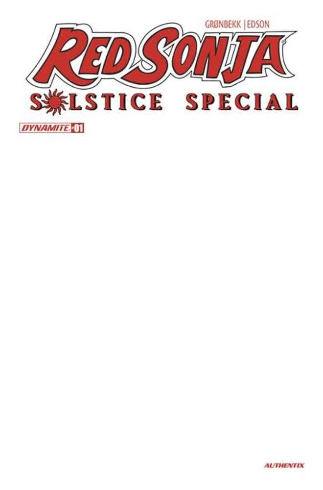 Red Sonja Solstice Special #1 (One Shot) Cover D Blank Authentix Variant