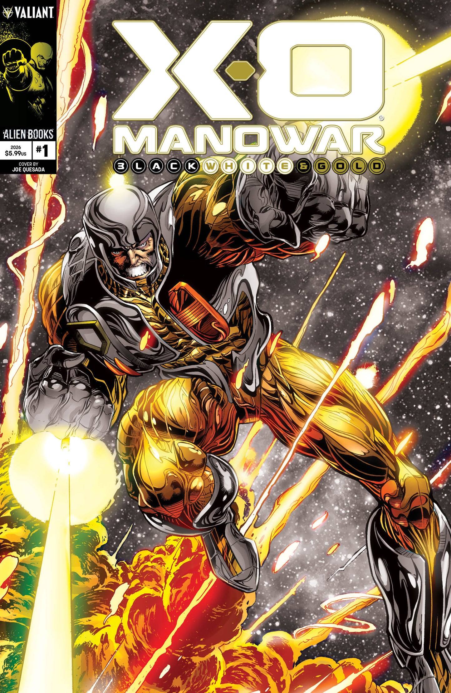 X O Manowar Black, White & Gold #1 Variant B (Quesada Black, White & Gold Variant)