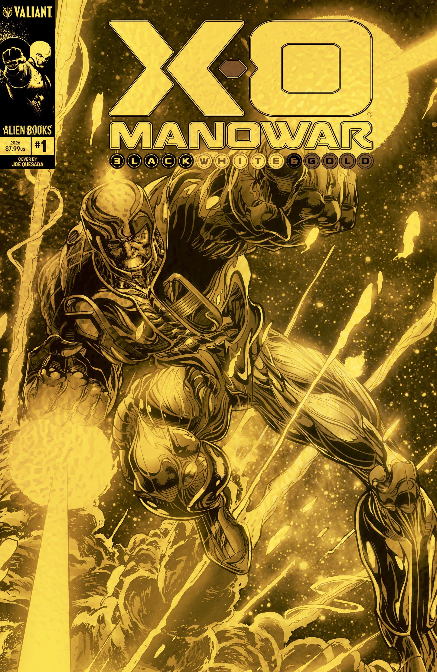 X O Manowar Black, White & Gold #1 Variant D Foil (Quesada Gold Version)